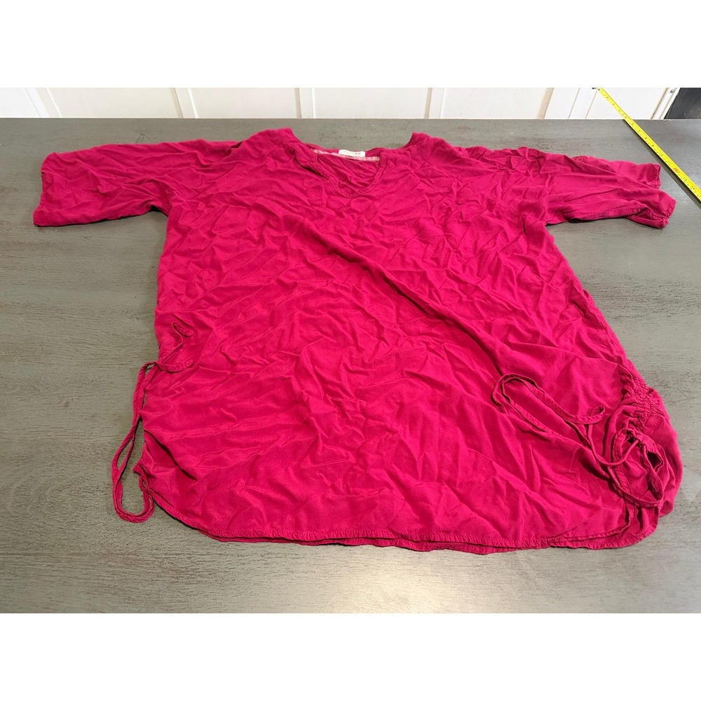 Hotouch XXL Magenta Pink Rayon Drawstring Side Tunic  Short Sleeve VNeck